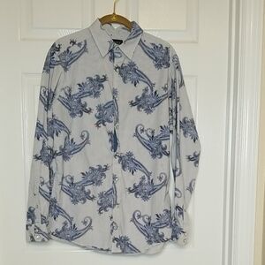 Ceremieux Mens Longsleeve Pearl Snap Button Up Blue Printed  Dress Shirt Paisley